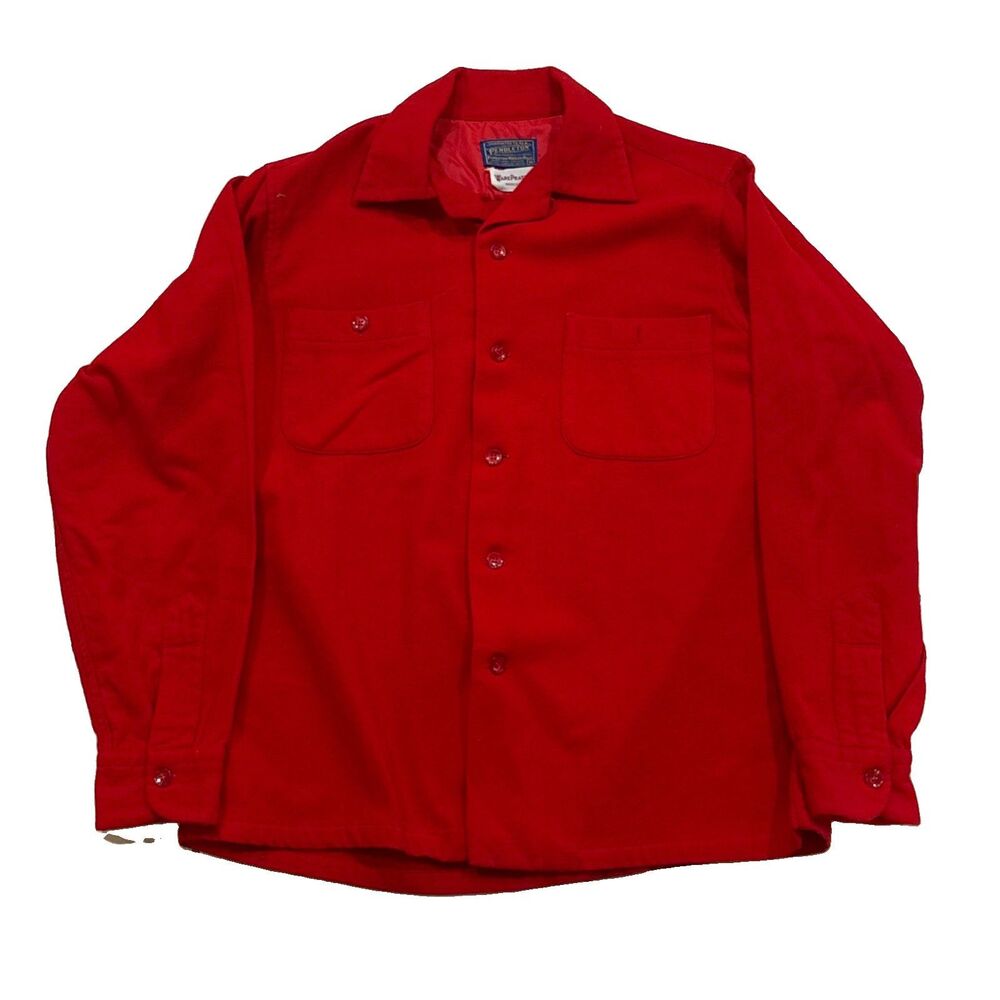 Vtg 1960s Pendleton Wool Board Shirt Red Loop Collar Ware Pratt Worcester M